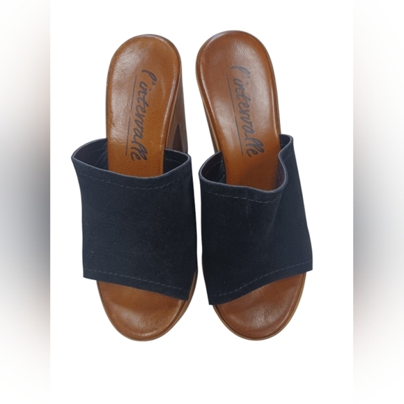 Lintervalle EUC Black Leather and Wood High Heel Open Toe Sandal Size 36 - Picture 4 of 8